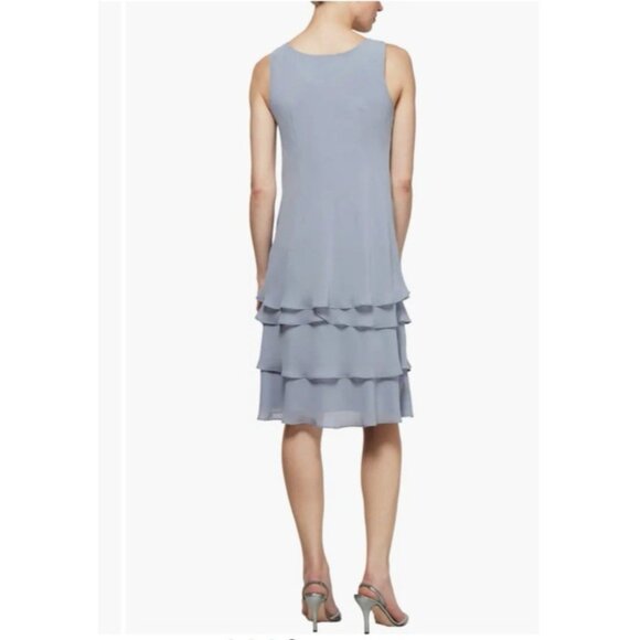 SLNY Jacket & Dress 18W Aloe Blue Ruffled Party Wedding Cruise Flowy NEW - Picture 3 of 16